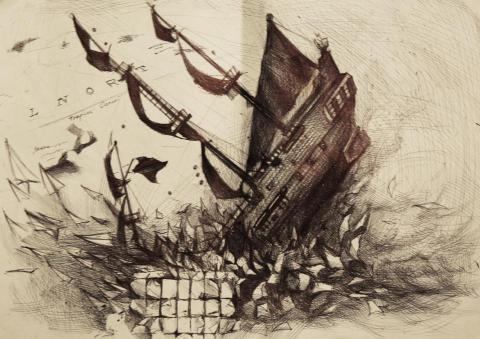 寧靜繪畫工作室 - 針筆素描，39.3*27.0cm，2015