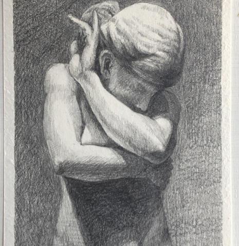 line社群搜尋：零基礎畫室 - 上課示範人體素描，講述比例與明暗要如何掌握。