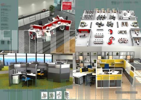 斑點3D工作室 - 實績-家具目錄(屏風)：辦公系統家具模型及場景建模渲染出圖