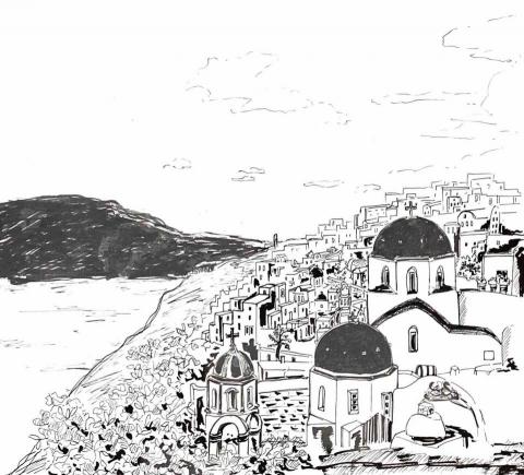 城市速寫教學/兒童美術、陪玩 - 旅遊足跡。希臘 聖托里尼 