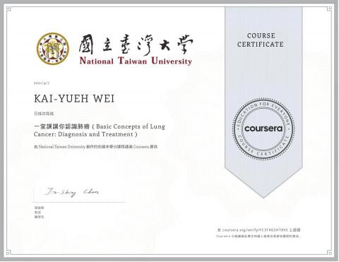 魏楷岳 - 一堂課讓你認識肺癌（Basic Concepts of Lung Cancer: Diagnosis and Treatment）
國立台灣大學