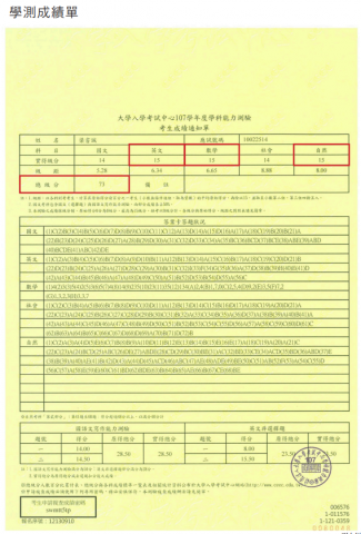 梁書誠 - 學測成績單