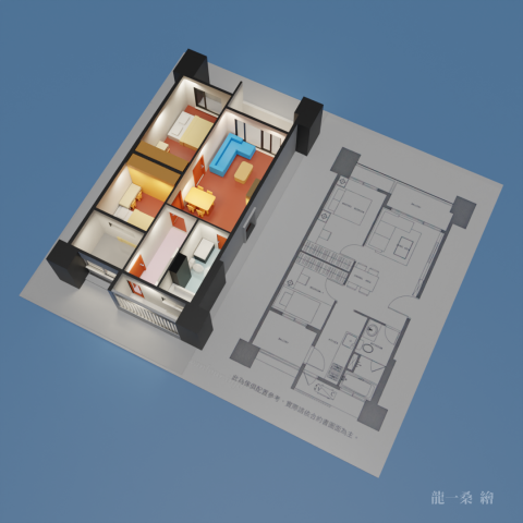龍一桑 - 2房1廳 平面3D立體圖(1)