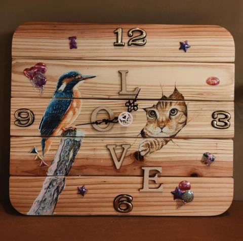 竑諒彩繪工房（21改造工房） - 貓咪木板時鐘