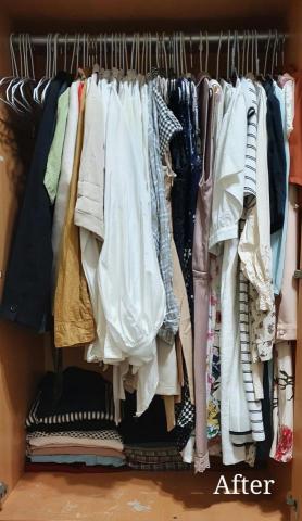 心.整理▪︎Fiona▪︎ - 經過分類、分色吊掛，淘汰五顏六色衣架，統一衣架的顏色，降低視覺上的不適感。