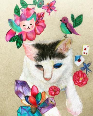 賴凱凝 - 我的心肝寶貝～半盲貓 （色鉛筆）