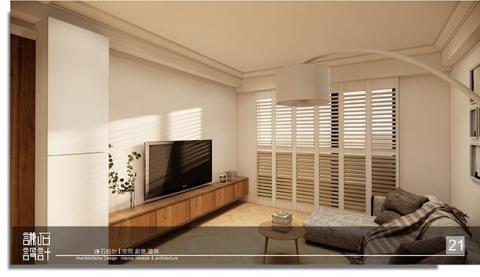 謙石設計 - 木質溫潤人字拼,以百頁門緩衝室外的喧囂吵雜 謙石設計 - 木質溫潤人字拼,以百頁門緩衝室外的喧囂吵雜