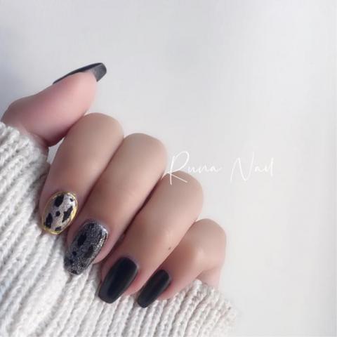 Runa Nail 體美顏 - ☪︎ 黑色晶石貓眼豹紋 ☪︎ 