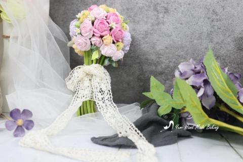 Yumi手作烘焙/韓式擠花/flowers cake/香氛蠟 - 奶油土擠花花束