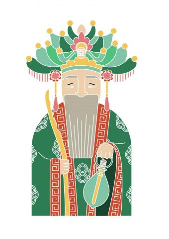 vo_ov.paint - <插畫設計>
為案主設計土地公的插畫，因案子與漁港和土地公做結合，讓土地公手上拿著漁船上常看到的漁燈，代表土地公為漁夫們點燈引路