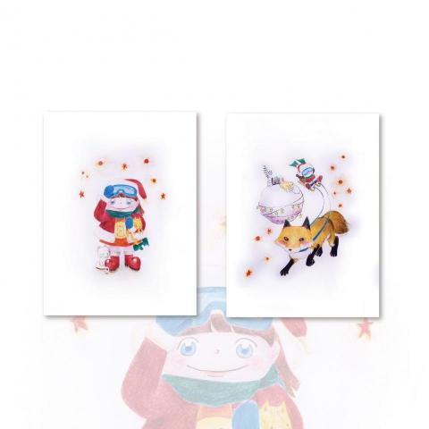 鯨島設計 ::: 52hz - 作品名稱｜2017耶誕卡（一式兩款）
表現方式｜色鉛筆、彩色印刷輸出
原作尺寸｜八開