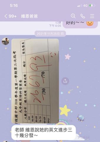 全民英檢考照專家 - 此為國三學生, 經過一個多月教學, 由60分提升至90分