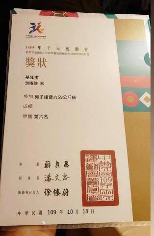 阿維 - 109全民運動會59公斤級總和第6名