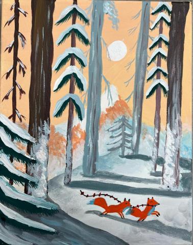曾瓊儀 - 雪地裡的小狐狸，媒材：壓克力