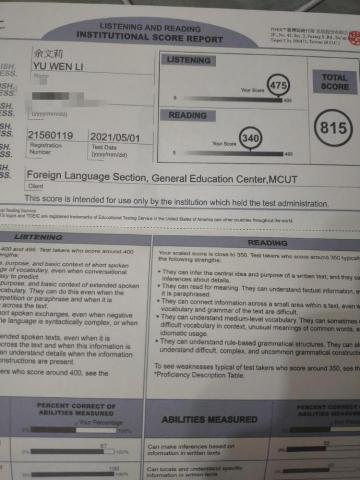 余文莉 - 多益成績