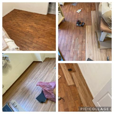 津罕 - 原本木地板，上疊石塑地板鋪設