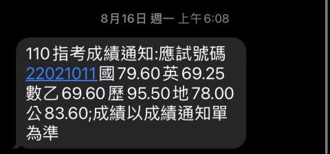 楊芷靜 - 指考成績