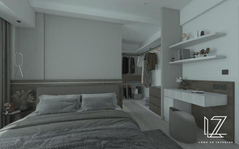 櫳澤室內空間設計 - 【 新北 ‧ 豐邑日日 】
午後的時光，回到家，推開門扉，窗外灑落的光影映在電視牆面上。
大片木質的電視牆配上木頭地板，簡約而沈穩；與它相連接的是半開放式陳列置物櫃，有著幾何圖形的造型門片，兼具收納與美觀的設計，讓整個空間瞬間生動起來。
另一側，沙發背牆與餐廳主牆均使用灰底藝術塗料，提升空間牆面的質感，也增加了一絲寧靜的氛圍。
走入主臥與更衣室，為了回應女屋主對擁有更衣室的期望，設計空間捨棄了主臥