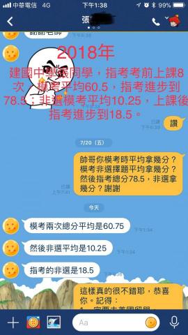 林老師 - 教學快速進步案例:上課8次指考比模考平均進步18分