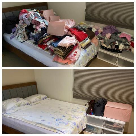 心空間-居家收納、空間及動線改造 - 這位案主為了可愛的女兒買了非常多的衣服(圖中大概只有1/4),但爆炸如山多的衣服分類整理實在不容易,我到場後協助分類,包括已經太小的、未來才會穿的以及現在的衣服,並教學如何做口袋式折衣及直立收納,案主終於能從衣服的牢籠中解脫,這間客房不再堆滿衣服而可以真正發揮功能了! 心空間-居家收納、空間及動線改造 - 這位案主為了可愛的女兒買了非常多的衣服(圖中大概只有1/4),但爆炸如山多的衣服分類整理實在不容易,我到場後協助分類,包括已經太小的、未來才會穿的以及現在的衣服,並教學如何做口袋式折衣及直立收納,案主終於能從衣服的牢籠中解脫,這間客房不再堆滿衣服而可以真正發揮功能了!