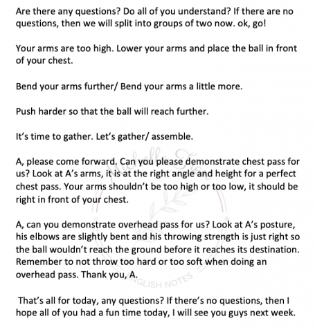 Michelle - 這裡的上課內容是協助學生的學校作業，以英文上體育課。