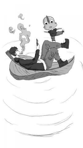 鹹魚個人插畫天地 - 落葉掉入了湖心，漣漪了許久，我心才逐漸癒合。