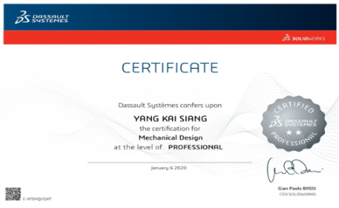 楊凱翔 - solidworks國際認證