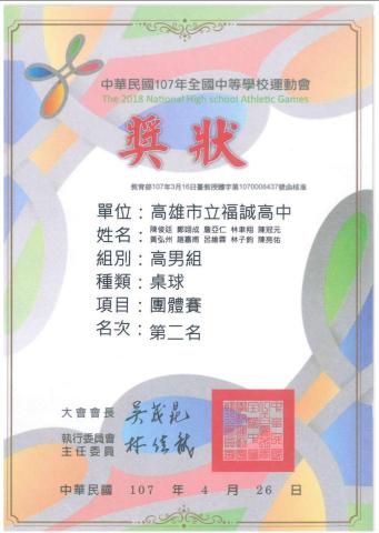 林子鈞 - 全中運團體第二名