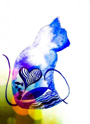 Erica - 電繪+手繪-水彩-愛吃魚的貓系列-1