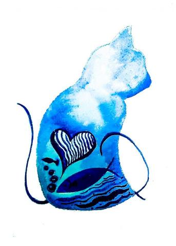 Erica - 手繪-水彩-愛吃魚的貓系列-1