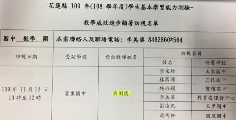 吳俐儒 - 因全花蓮縣進步率第一，榮幸受到數學團教學訪視