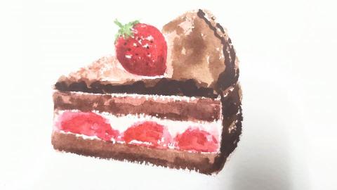 Erica - 手繪-水彩-草莓巧克力蛋糕