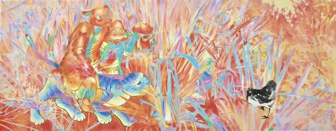 札墨園藝術工作室 - 〈羅漢1〉,34.5x87.5cm,蠟彩、水干、天然漆、金箔、墨、生宣,2021
 札墨園藝術工作室 - 〈羅漢1〉,34.5x87.5cm,蠟彩、水干、天然漆、金箔、墨、生宣,2021