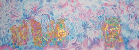 札墨園藝術工作室 - 〈羅漢3〉,47x127cm,蠟彩、水干、天然漆、金箔、墨、生宣,2021
 札墨園藝術工作室 - 〈羅漢3〉,47x127cm,蠟彩、水干、天然漆、金箔、墨、生宣,2021