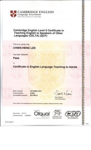 李建衡 - 劍橋成人英語教師執照