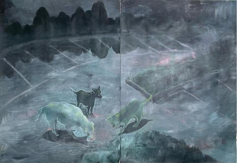 艾靚 - 《日常放飯》2022/壓克力、蠟筆、粉彩/全開*2