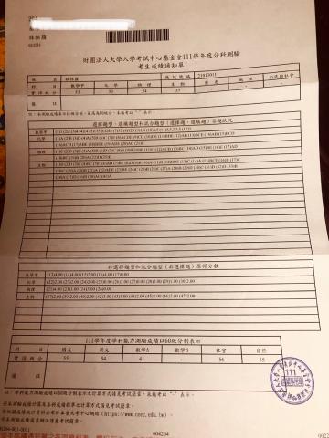 林保羅 - 分科測驗成績 英數物化生五科總級分271級分