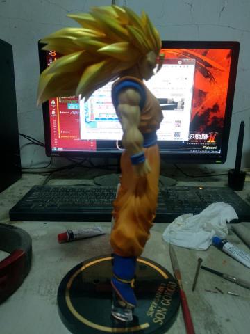 Ngasawa Lin - 1/7超級賽亞人3不可動人形斷頭修理過程3（移除原廠透明支架測試修復後零件的支撐強度）