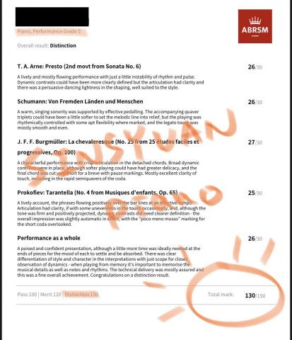 師大碩士林老師｜大安鋼琴 - 小六學生高分特優通過英國皇家五級！