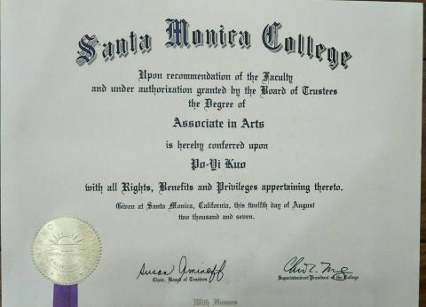 Bobby - Santa Monica College 聖塔摩尼卡 社區大學文憑  AA Degree