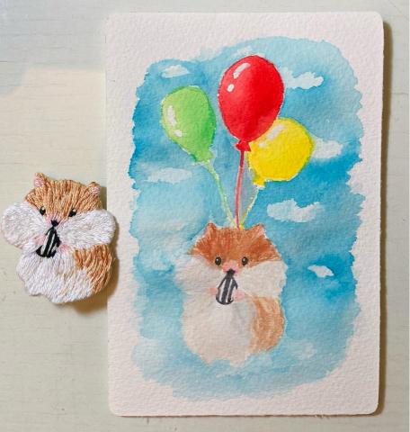 張毓庭 - 刺繡別針、水彩小卡