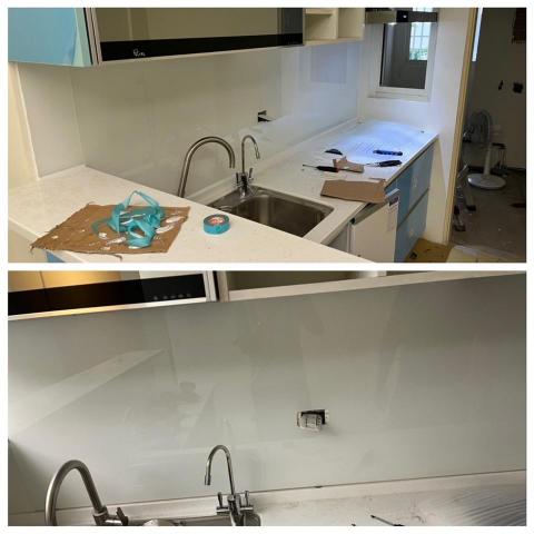 名川玻璃工程行 -  廚房牆面10mm白烤