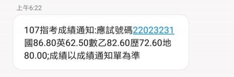 洪碩廷 - 指考成績