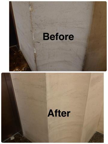 美裝公寓大廈管理維護股份有限公司 - 電梯邊角常常因送貨撞擊摩擦受傷，修補後效果