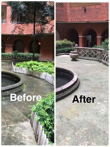 美裝公寓大廈管理維護股份有限公司 - 長期累積的青苔，高壓沖洗後的效果