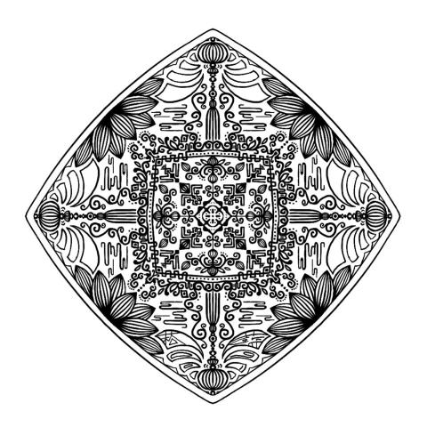 菘藍 - 黑白線條圖騰