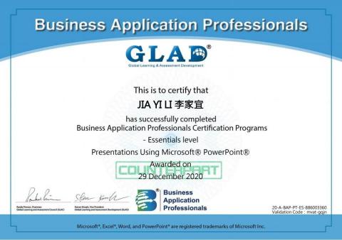 李家宜 - BAP證書