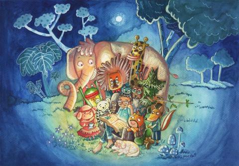 大熊老師(黃俊雄) - 夜讀(複合媒材)