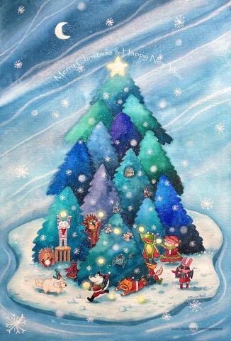 大熊老師(黃俊雄) - 聖誕節(複合媒材)