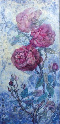 石志明 - 玫瑰花寫生，曾參展世界華人慈善義賣，長流美術館